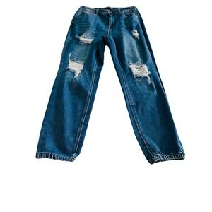 WAX+jeans Distressed Denim Jogger Pants Women's 1XL Blue Distressed